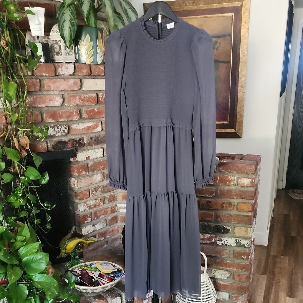 Wilfred Aritzia Charcoal Long Sleeve Tiered Midi Dress Medium - Picture 1 of 16